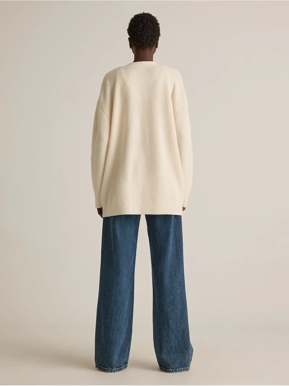 Classic Cream Button-Front Ribbed Cardigan Sweater - Picture 5 of 5